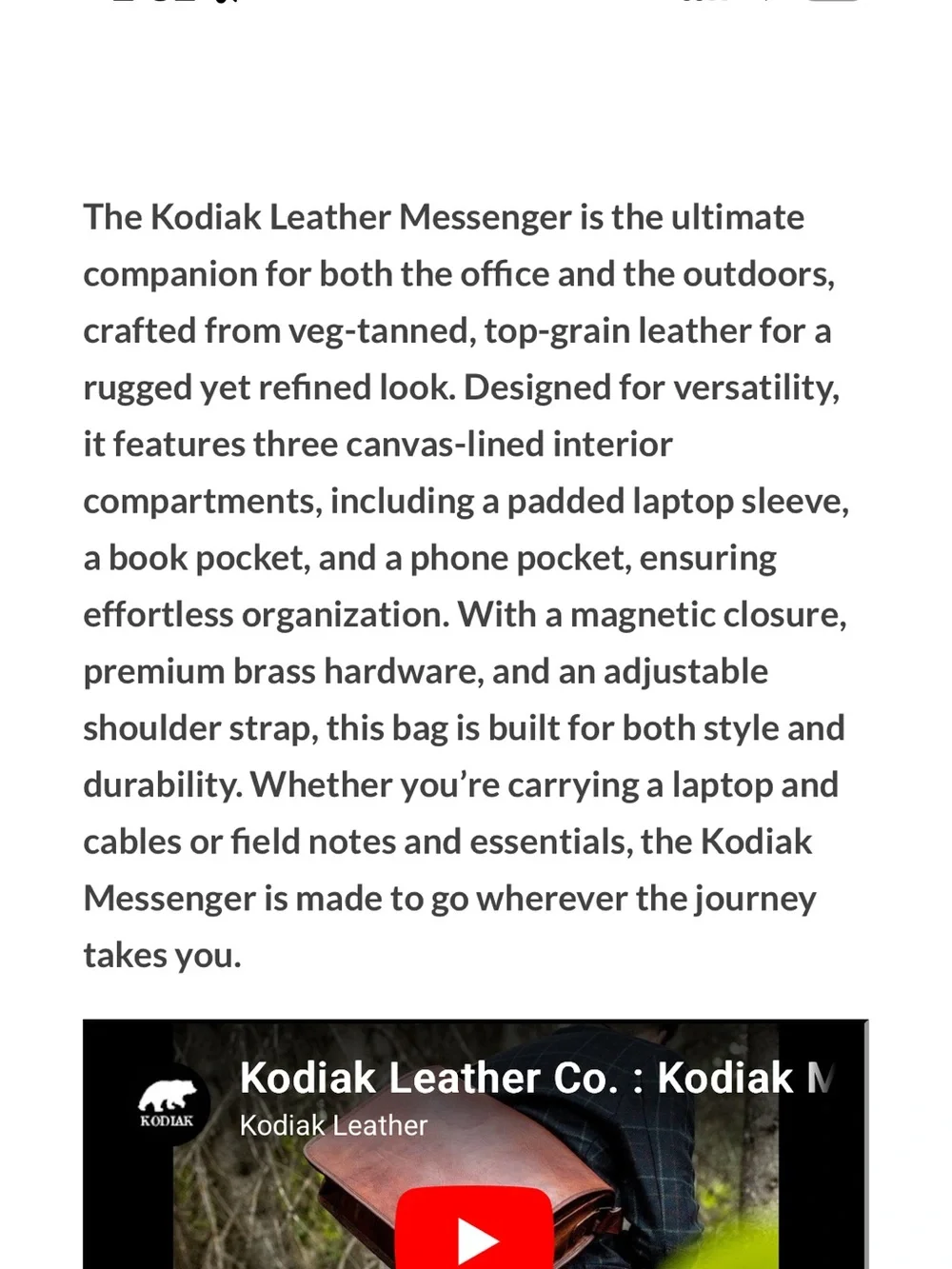 Kodiak Leather Messenger laptop case